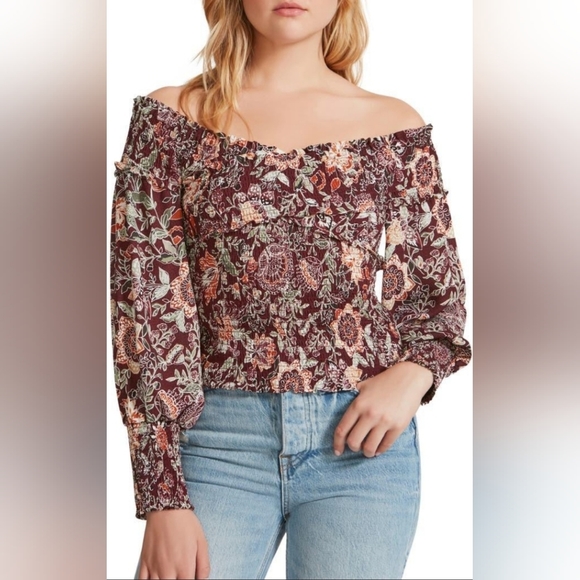 Bb Dakota smock off shoulder criss cross sleeveless dress in purple floral print - Picture 16 of 16